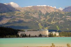 02C Chateau Lake Louise From Far Side Of Lake Louise With Lake Louise Ski Area Mount Whitehorn Behind In Summer